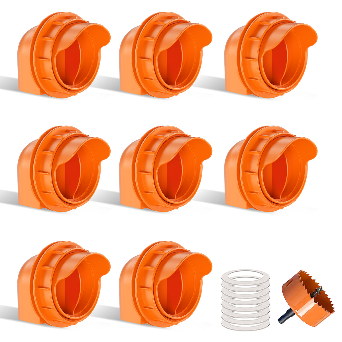 Chicken Feeders No Waste, DIY Automatic Poultry Feeder 4 Ports 1 Hole Saw with Covers Gravity Feed Kit for Buckets Barrels Bins Troughs Orange
