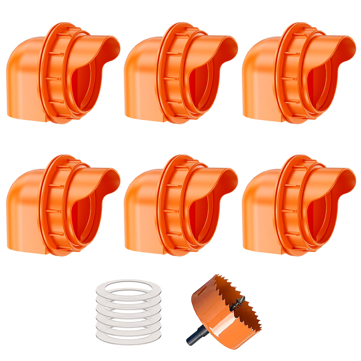 Chicken Feeders No Waste, DIY Automatic Poultry Feeder 4 Ports 1 Hole Saw with Covers Gravity Feed Kit for Buckets Barrels Bins Troughs Orange
