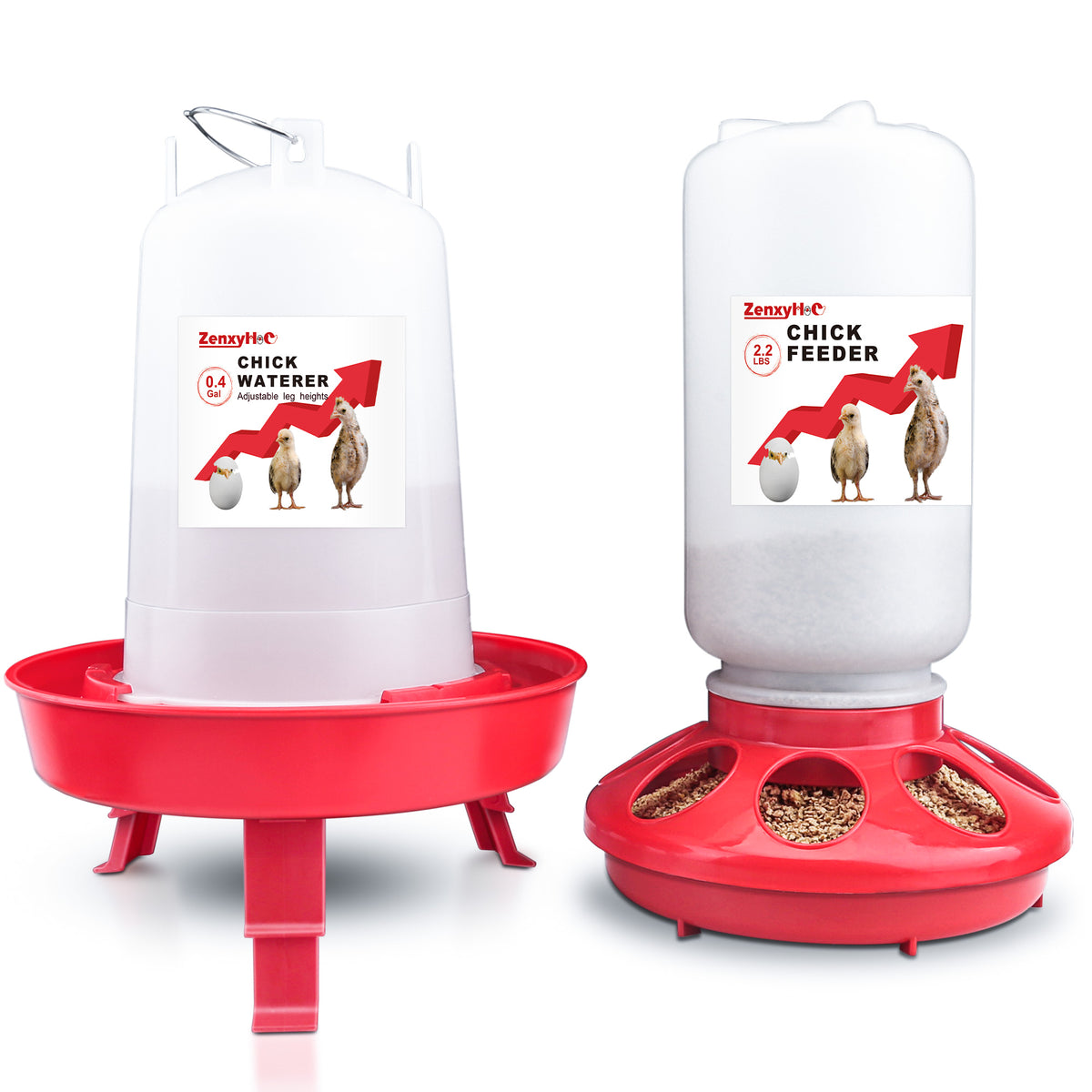Chick Feeder and Waterer Kit, 2.2LBS Chick Feeder and 0.4Gal Chick Waterer with 3 Adjustable Heights Combo for Baby Chicken Duck Brooder