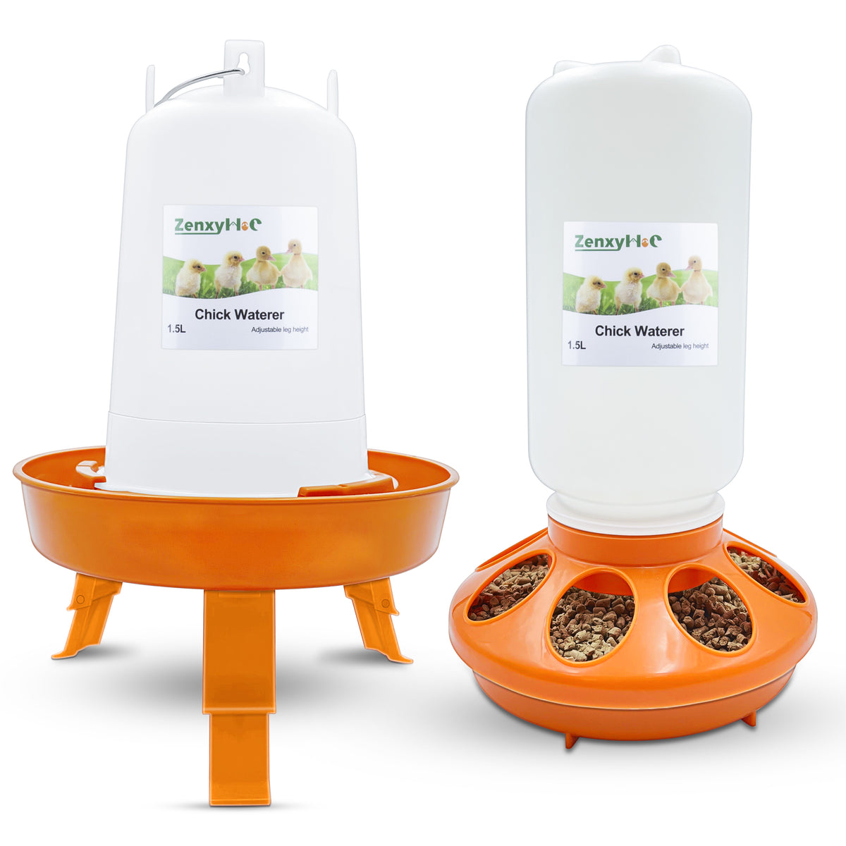 Chick Feeder and Waterer Kit, 2.2LBS Chick Feeder and 0.4Gal Chick Waterer with 3 Adjustable Heights Combo for Baby Chicken Duck Brooder