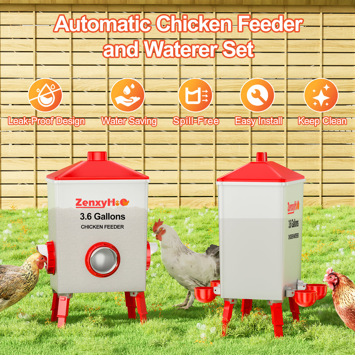 3.6 Gallons Chicken Feeder Waterer Red