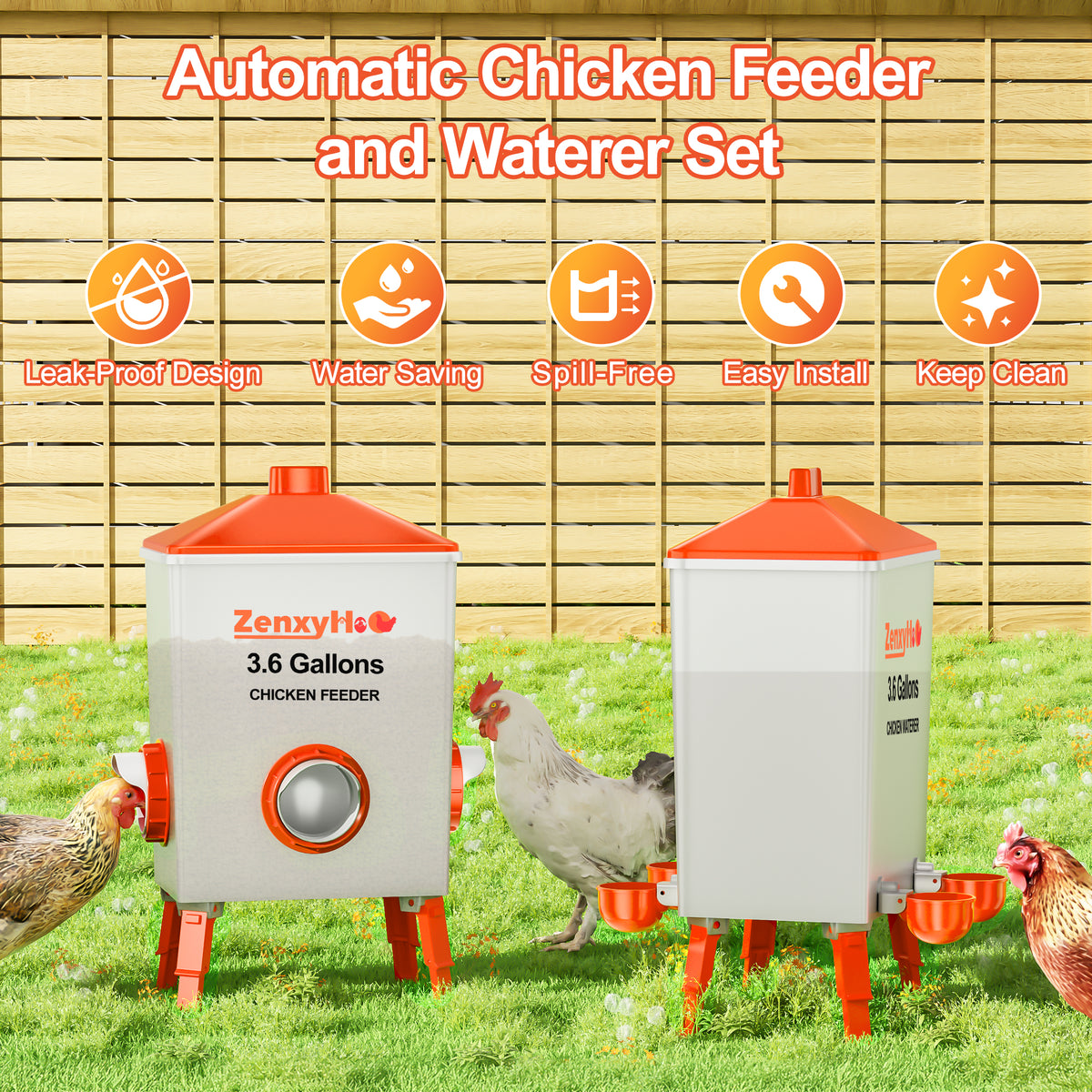 3.6 Gallons Chicken Feeder Waterer Orange