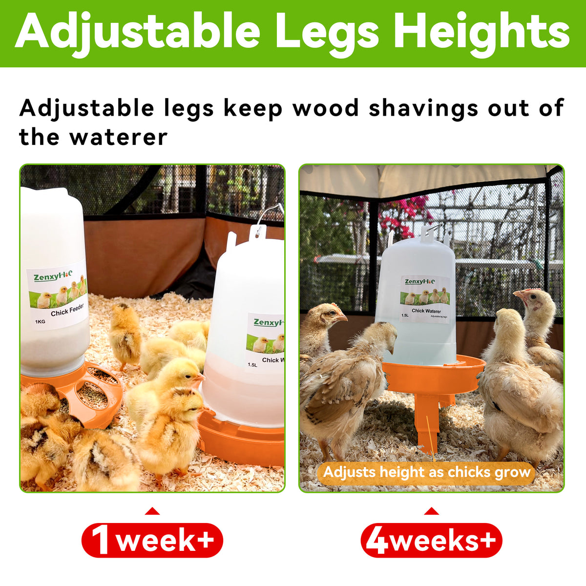 Chick Feeder and Waterer Kit, 2.2LBS Chick Feeder and 0.4Gal Chick Waterer with 3 Adjustable Heights Combo for Baby Chicken Duck Brooder