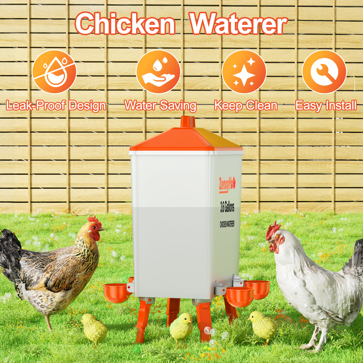 3.6 Gallons Chicken Feeder Waterer Orange