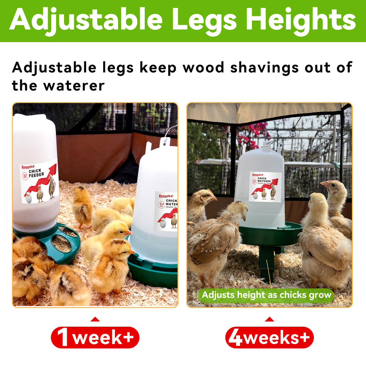 Chick Feeder and Waterer Kit, 2.2LBS Chick Feeder and 0.4Gal Chick Waterer with 3 Adjustable Heights Combo for Baby Chicken Duck Brooder
