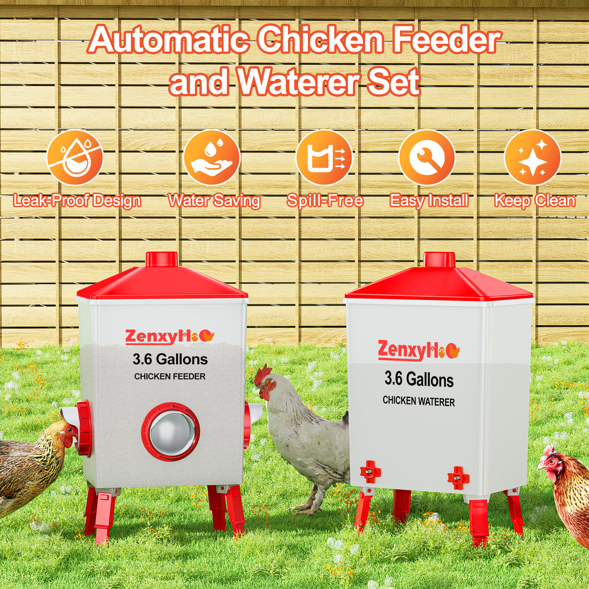 3.6 Gallons Chicken Feeder Waterer Red