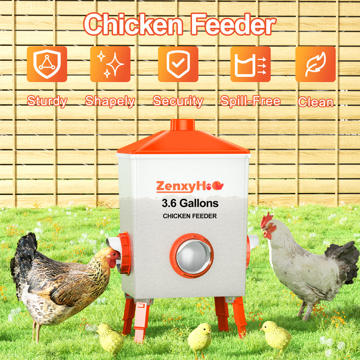 3.6 Gallons Chicken Feeder Waterer Orange
