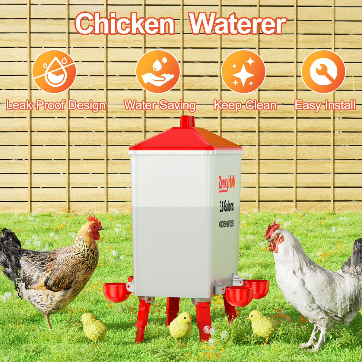 3.6 Gallons Chicken Feeder Waterer Red