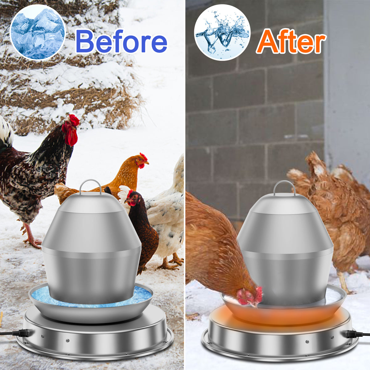 Chicken Water Heater 11 in for Chicken Drinker, 110W Poultry Waterer Heated Base for Metal Drinking Fountains Chicken Coop