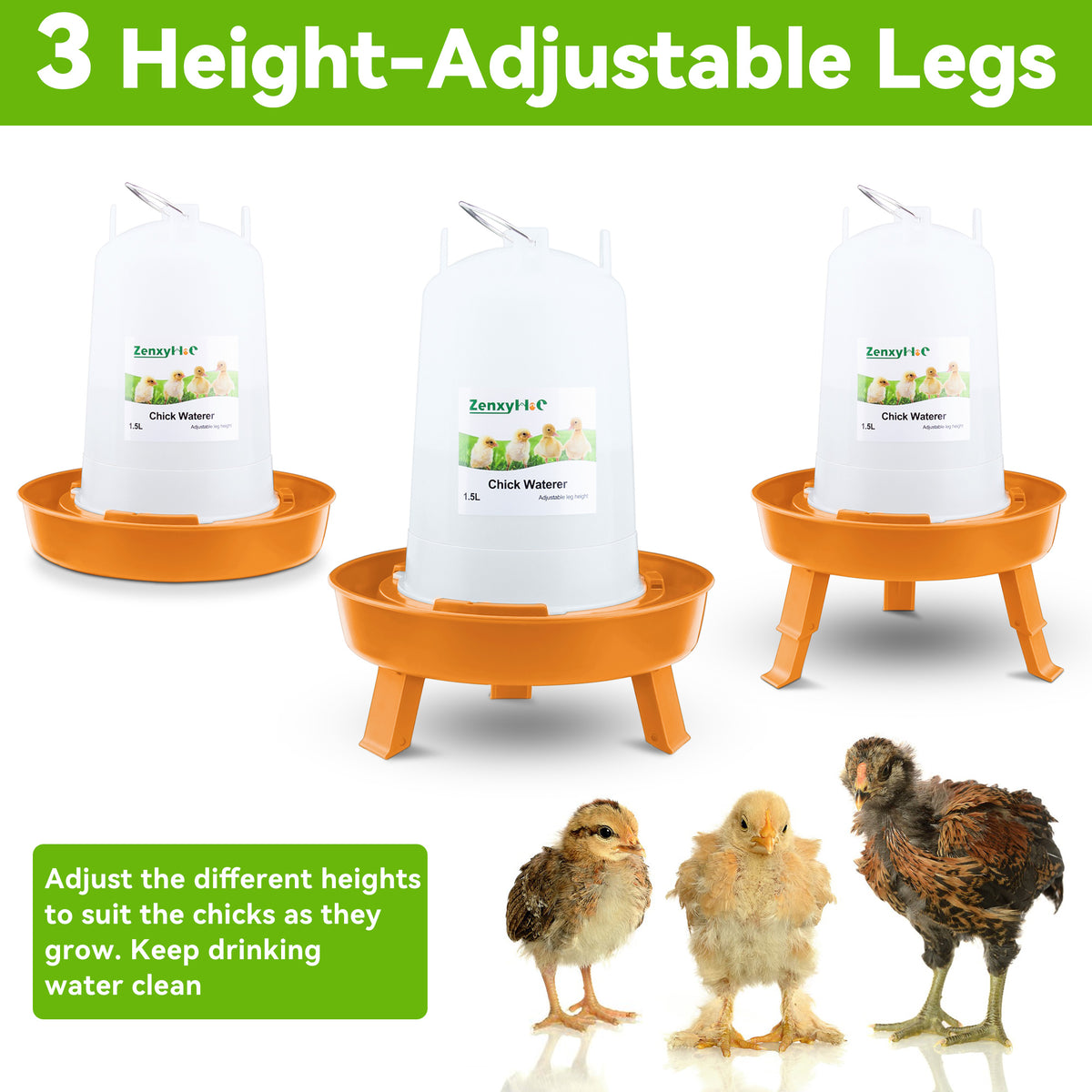 Chick Feeder and Waterer Kit, 2.2LBS Chick Feeder and 0.4Gal Chick Waterer with 3 Adjustable Heights Combo for Baby Chicken Duck Brooder