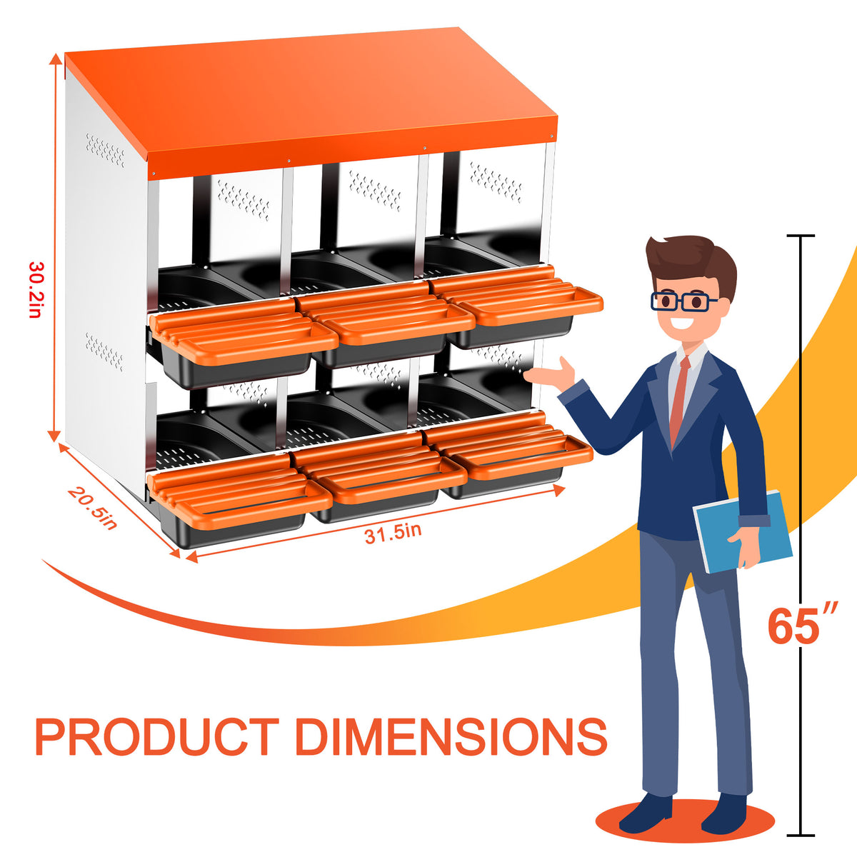 Two-Tier Chicken Nesting Box, 6 Hole Metal Chicken Egg Laying Box with Swing Perch and Rollout Egg Collection for Chicken Coop