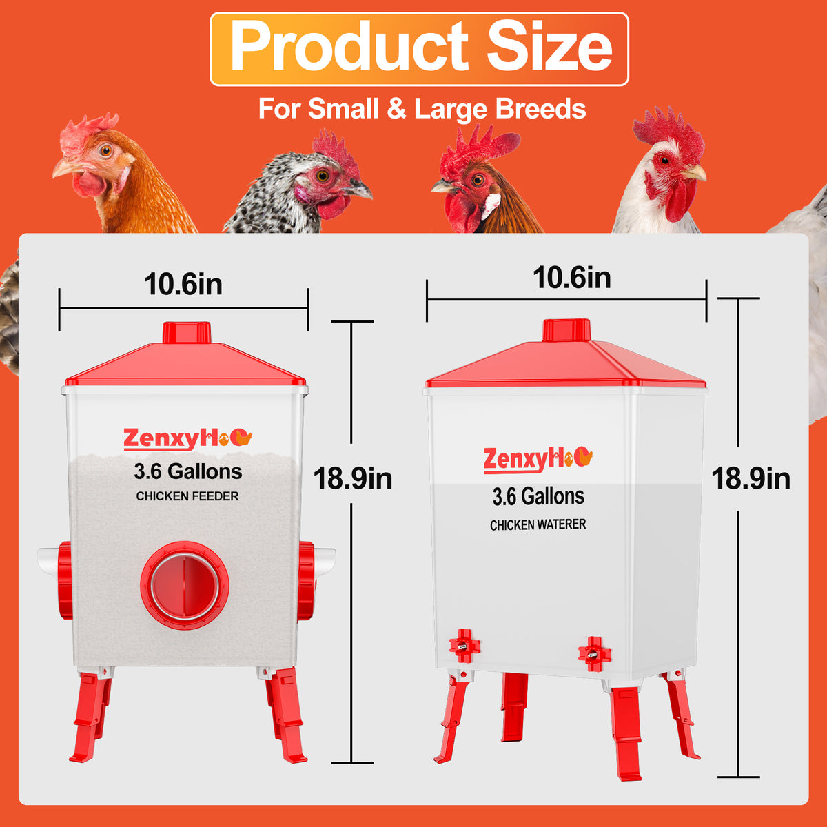 3.6 Gallons Chicken Feeder Waterer Red