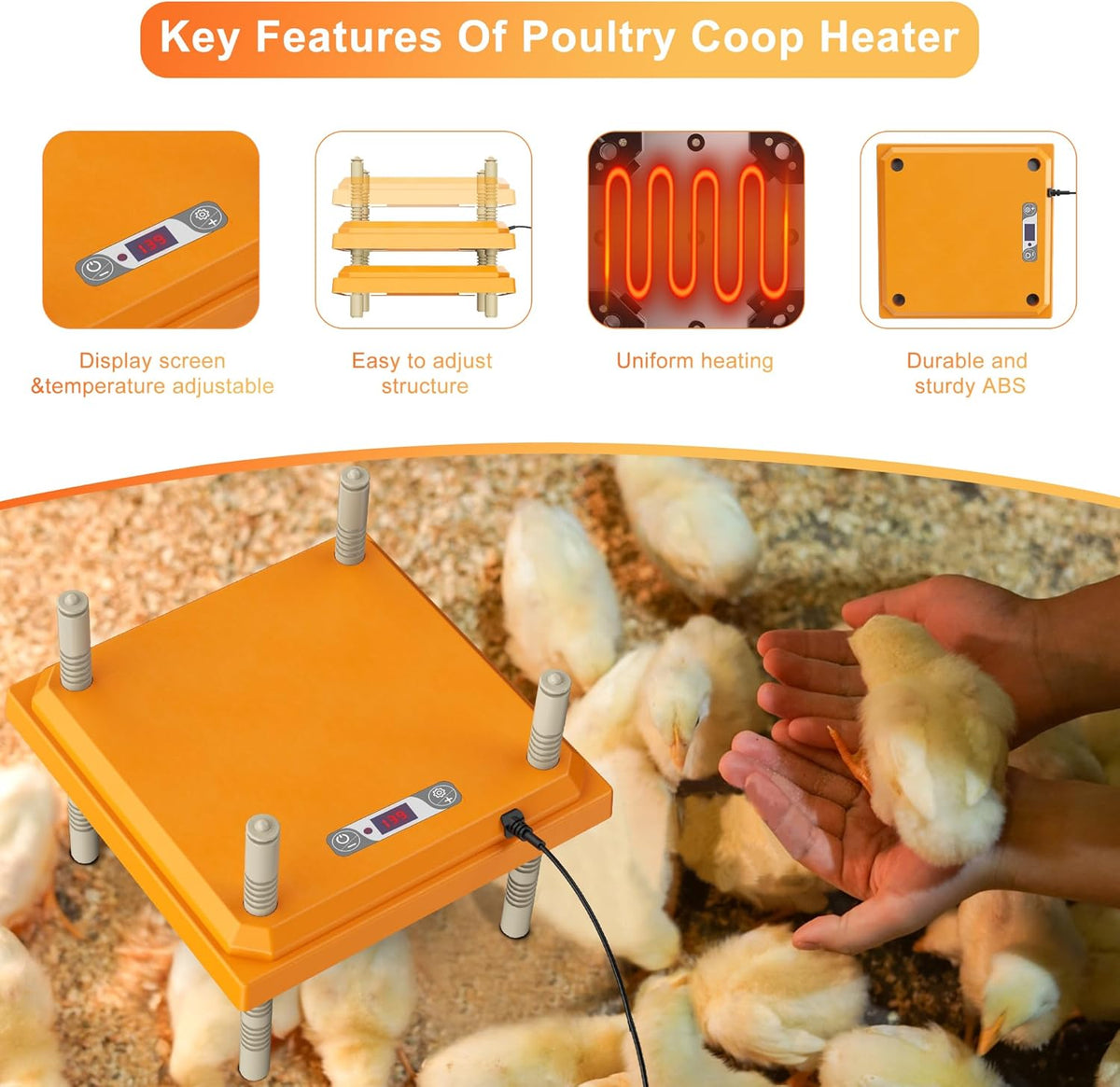 Brooder Plate for Chicks with Temperature Adjustable and Display, 10" x 10" Chick Heater Plate Heating With Screen