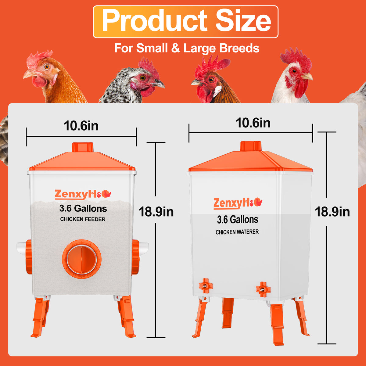 3.6 Gallons Chicken Feeder Waterer Orange