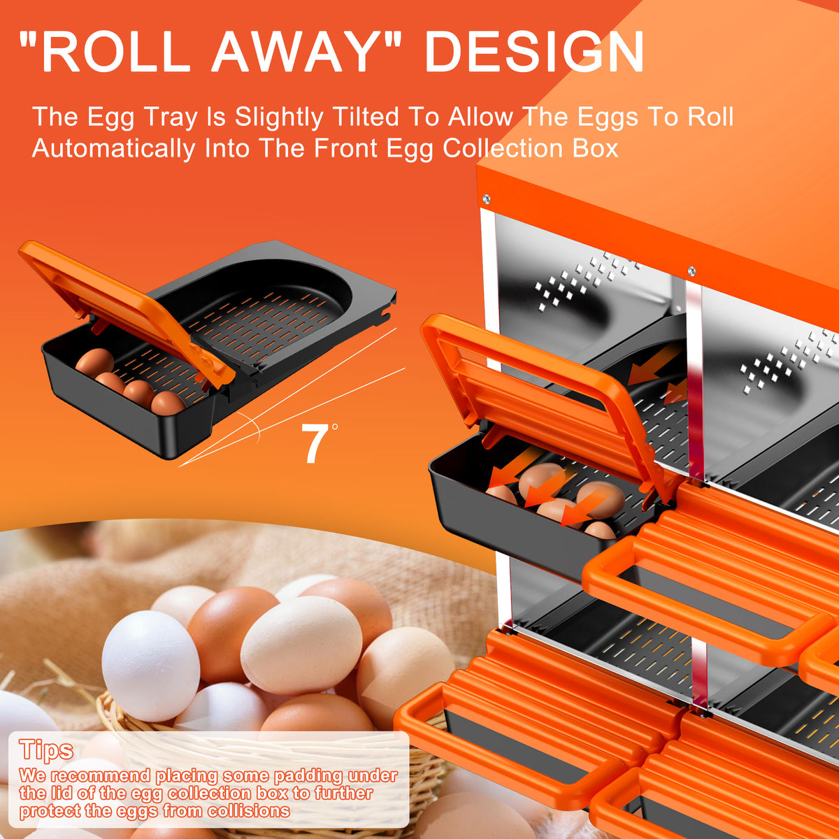 Two-Tier Chicken Nesting Box, 6 Hole Metal Chicken Egg Laying Box with Swing Perch and Rollout Egg Collection for Chicken Coop