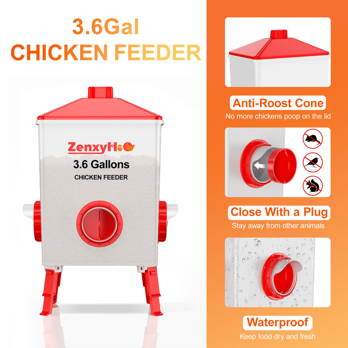 3.6 Gallons Chicken Feeder Waterer Red