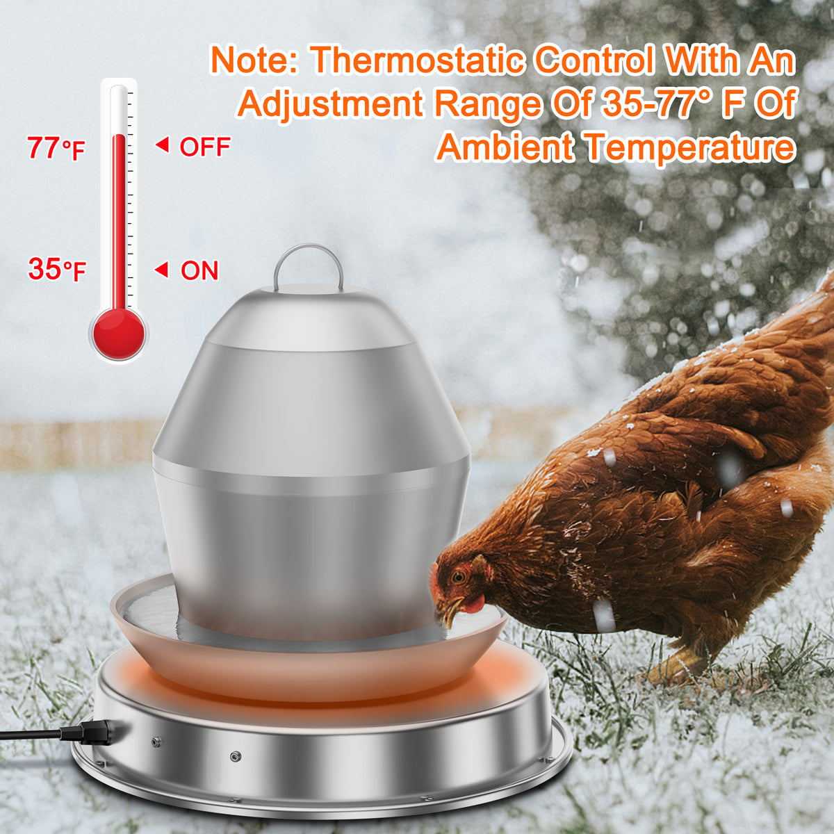 Chicken Water Heater 11 in for Chicken Drinker, 110W Poultry Waterer Heated Base for Metal Drinking Fountains Chicken Coop
