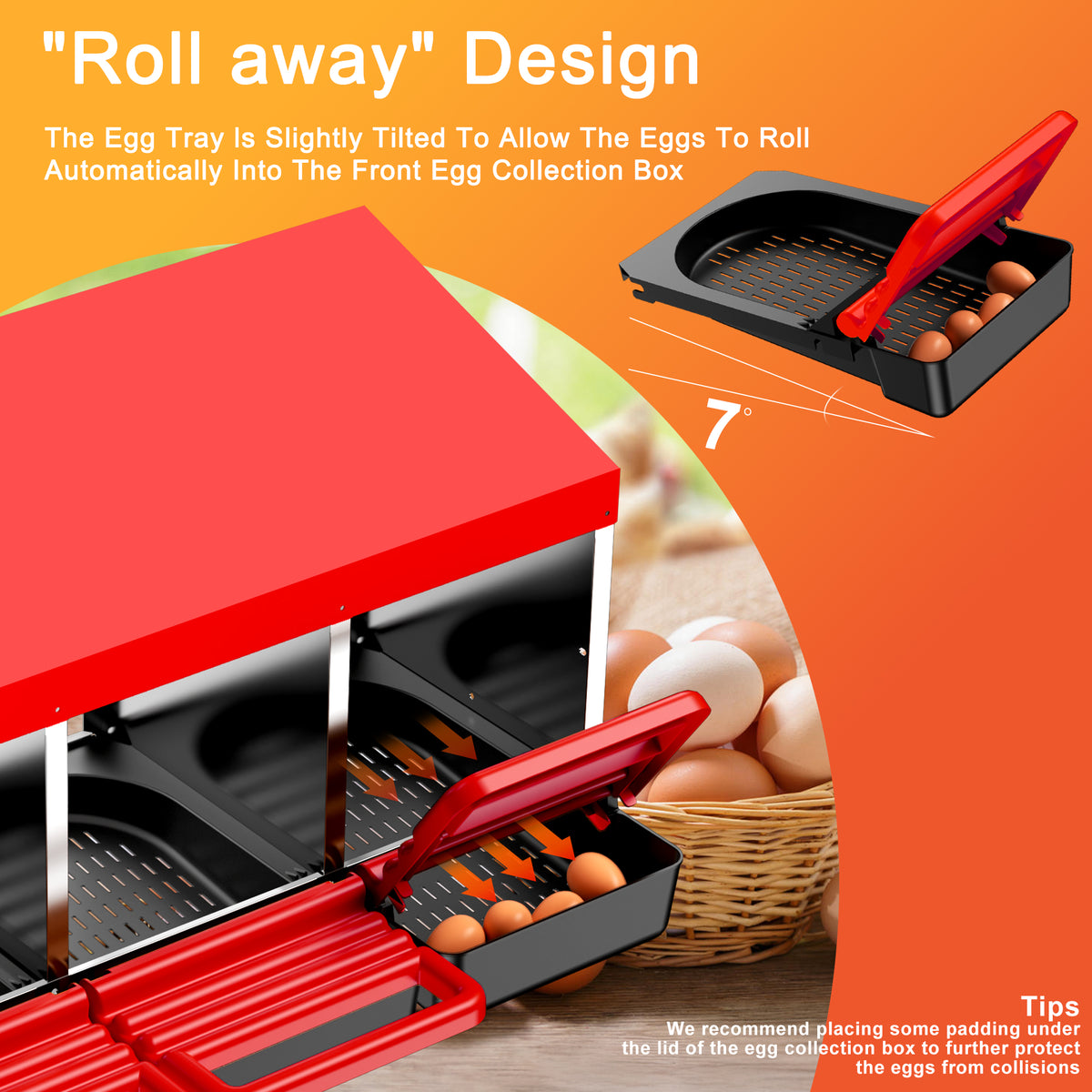 Chicken Nesting Boxes, 3 Hole Metal Chicken Egg Laying Box with Swing Perch and Rollout Egg Collection for Chicken Coop