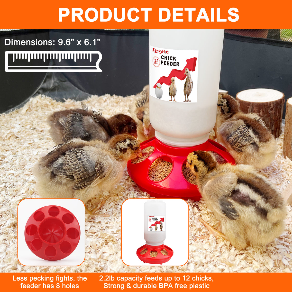 Chick Feeder and Waterer Kit, 2.2LBS Chick Feeder and 0.4Gal Chick Waterer with 3 Adjustable Heights Combo for Baby Chicken Duck Brooder