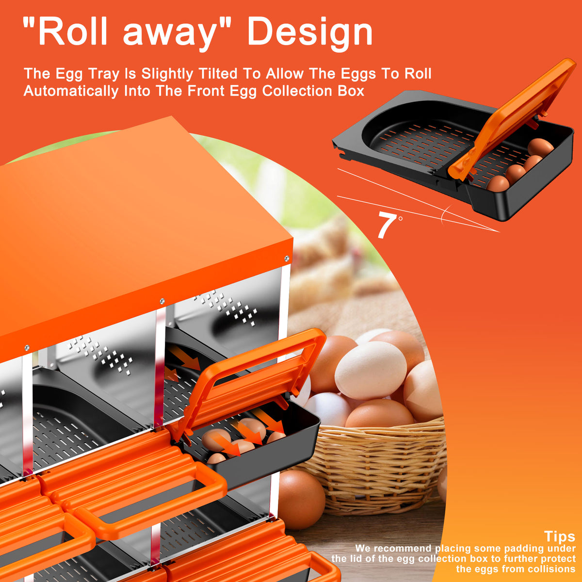 Two-Tier Chicken Nesting Box, 6 Hole Metal Chicken Egg Laying Box with Swing Perch and Rollout Egg Collection for Chicken Coop
