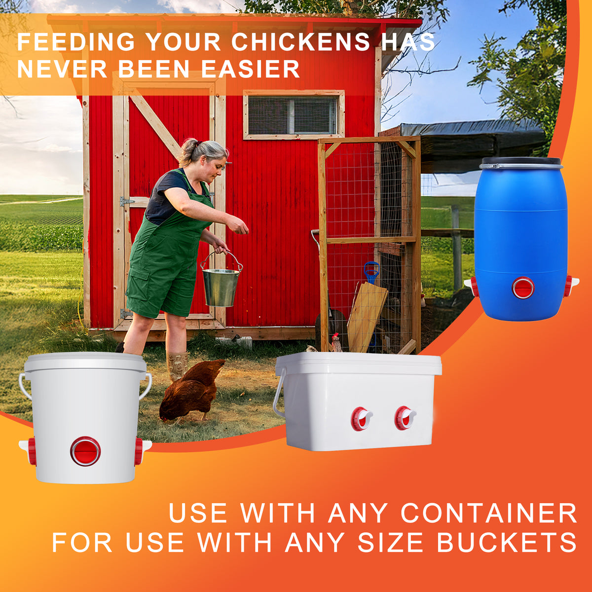 DIY Chicken Feeders No Waste, 6 Ports Poultry Feeder with Hole Saw for Buckets Troughs