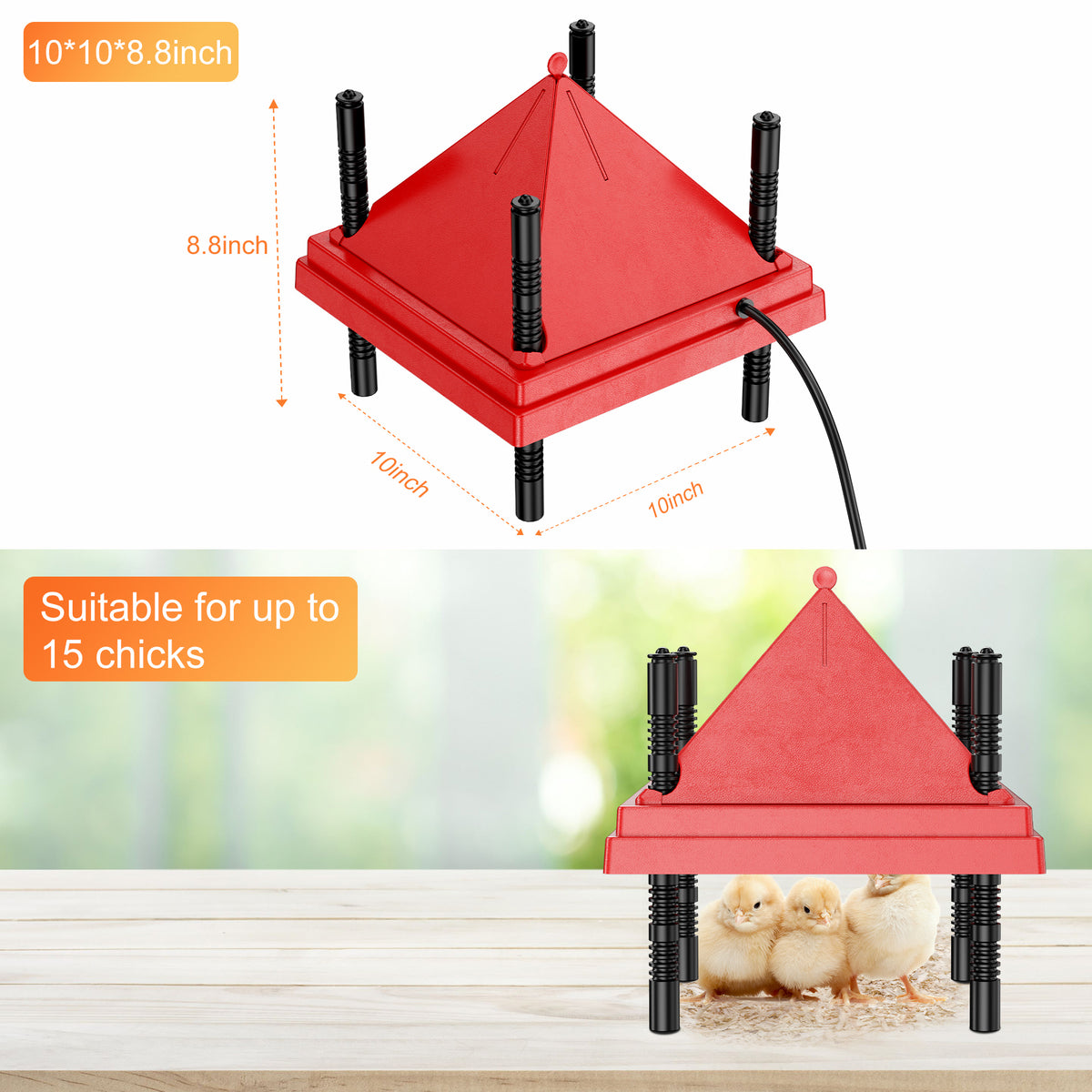 Brooder Heater Plate for Chicks with Anti Roost Cone, 10" x 10" Chick Heating Plate
