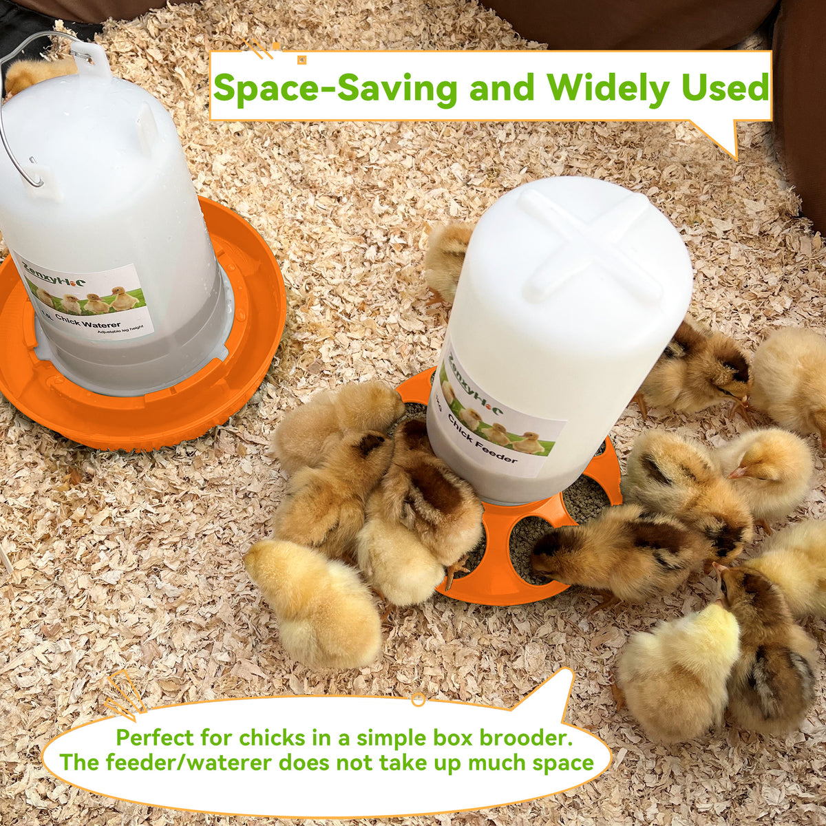 Chick Feeder and Waterer Kit, 2.2LBS Chick Feeder and 0.4Gal Chick Waterer with 3 Adjustable Heights Combo for Baby Chicken Duck Brooder