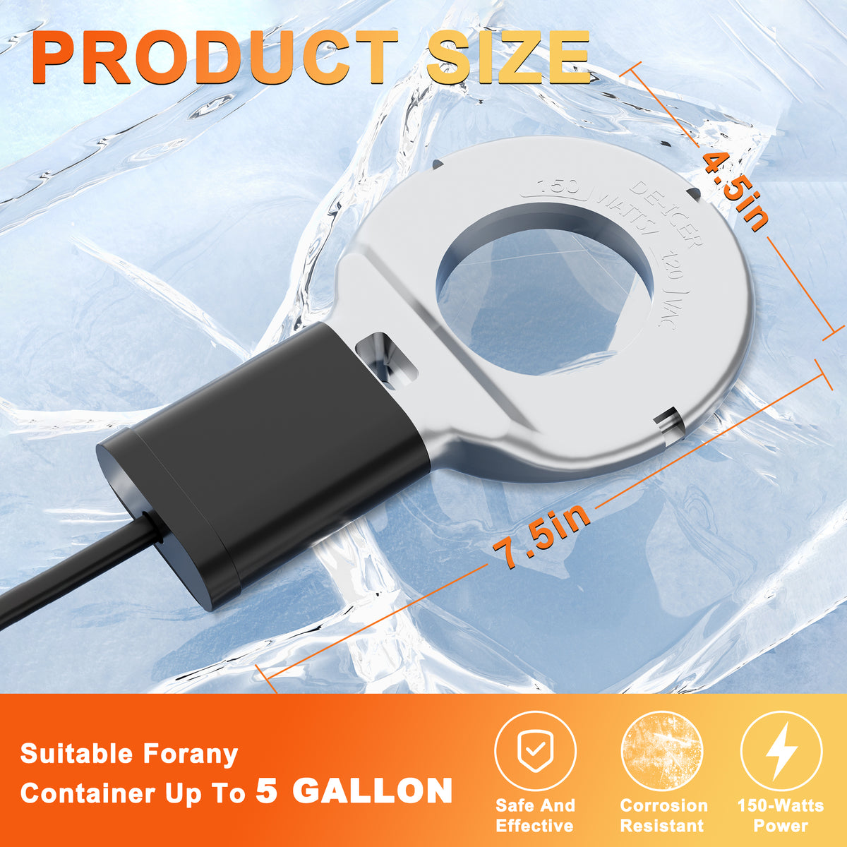 250W Submergible Cast Aluminum Utility Multi-use De-Icer for Bird Bath Chicken Water Heater Livestock up to 25 Gallon