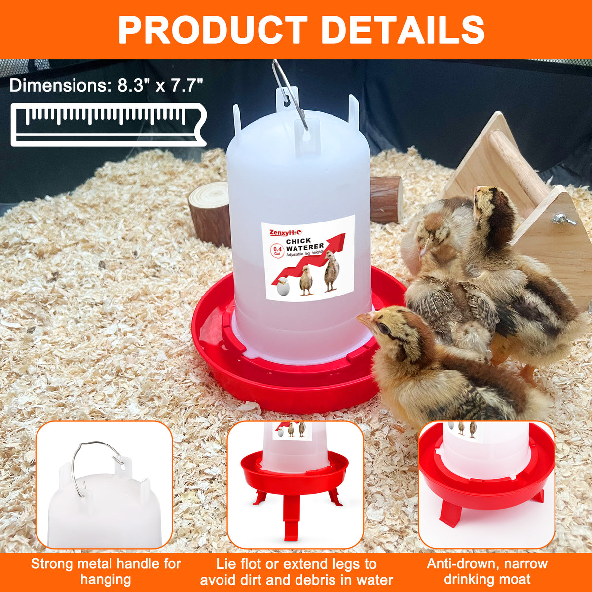 Chick Feeder and Waterer Kit, 2.2LBS Chick Feeder and 0.4Gal Chick Waterer with 3 Adjustable Heights Combo for Baby Chicken Duck Brooder