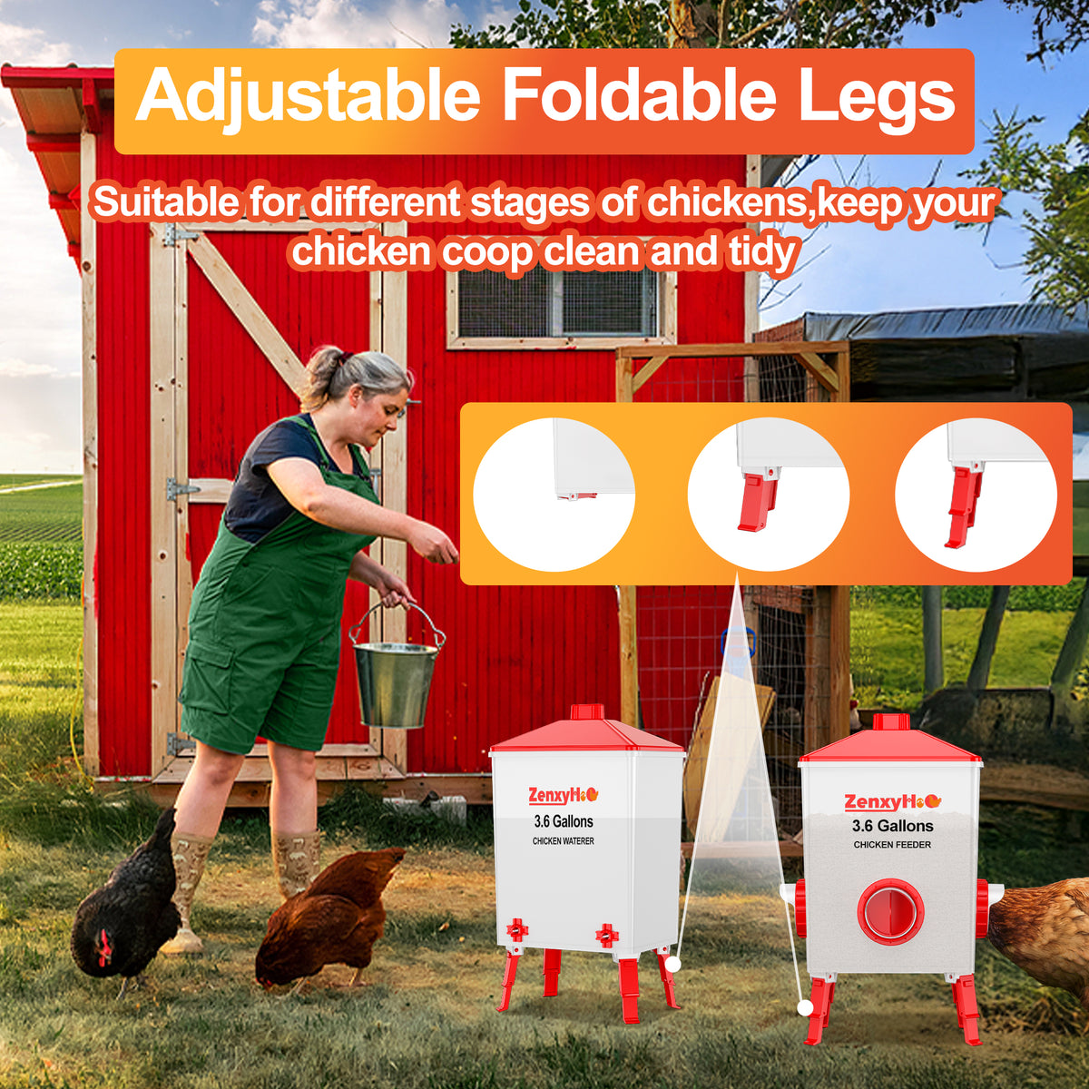 3.6 Gallons Chicken Feeder Waterer Red