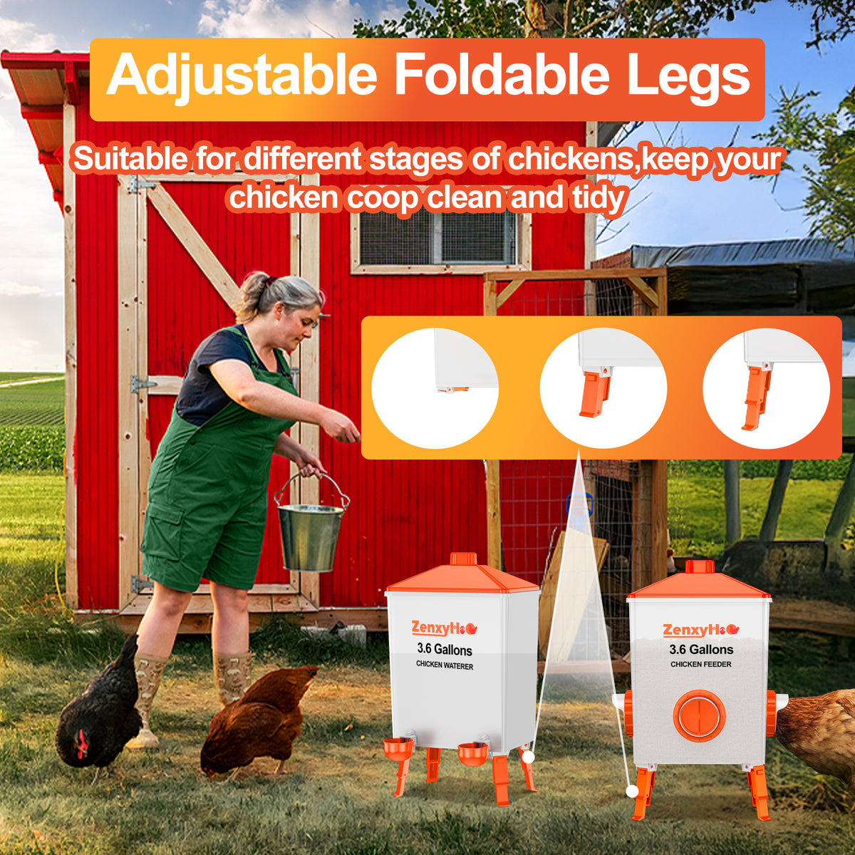3.6 Gallons Chicken Feeder Waterer Orange
