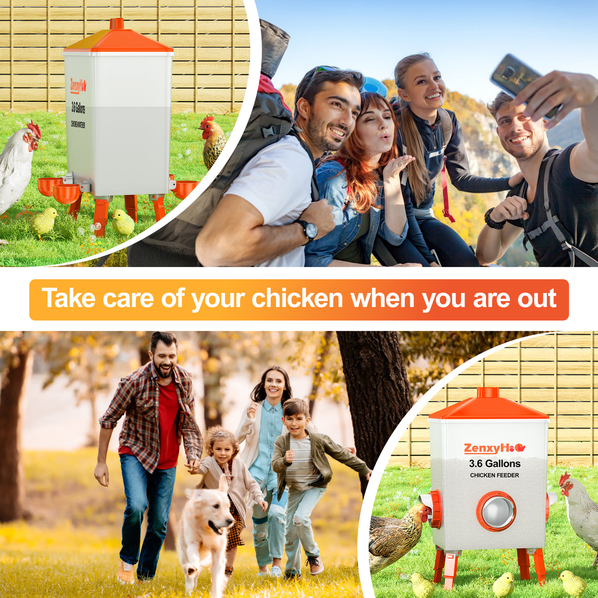 3.6 Gallons Chicken Feeder Waterer Orange