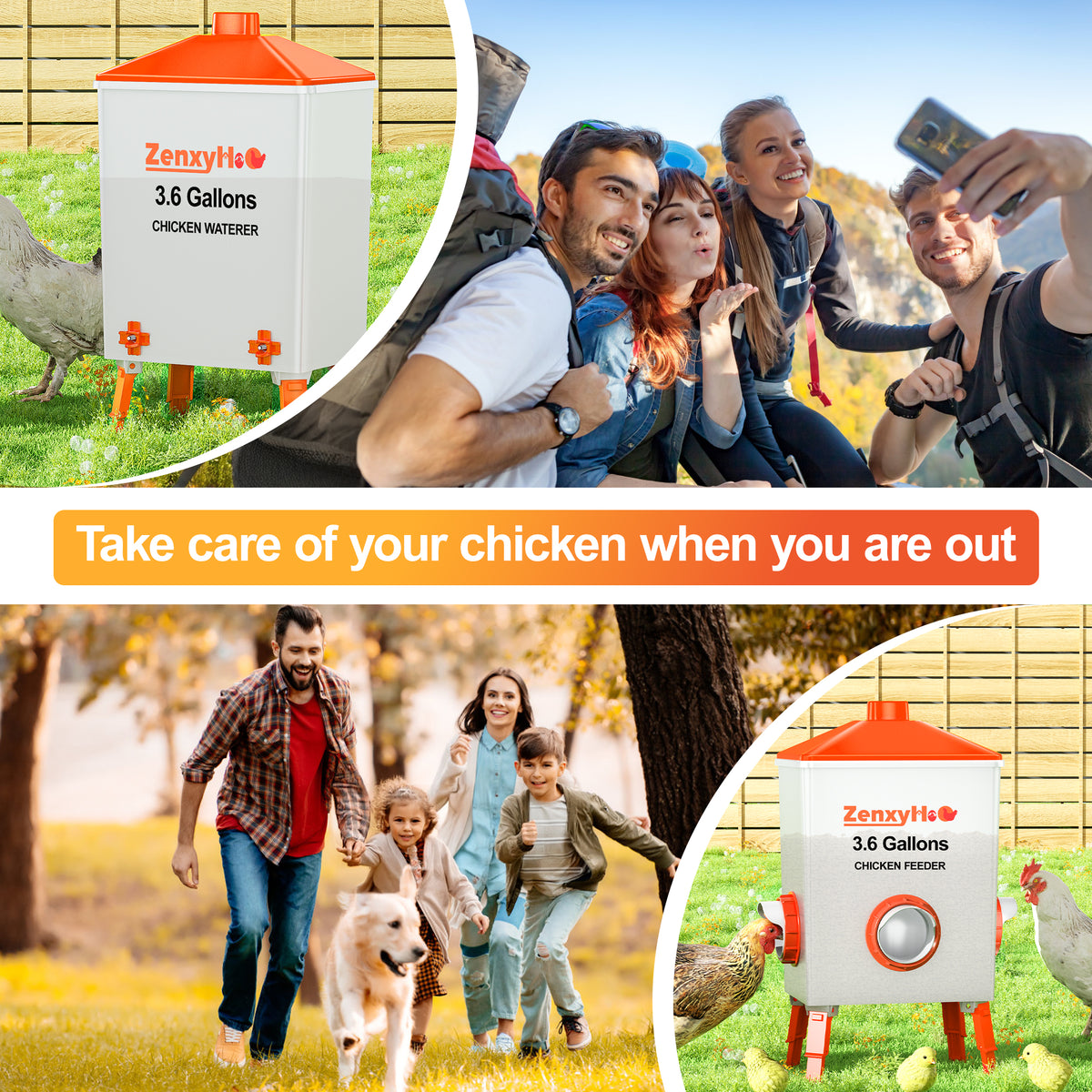 3.6 Gallons Chicken Feeder Waterer Orange