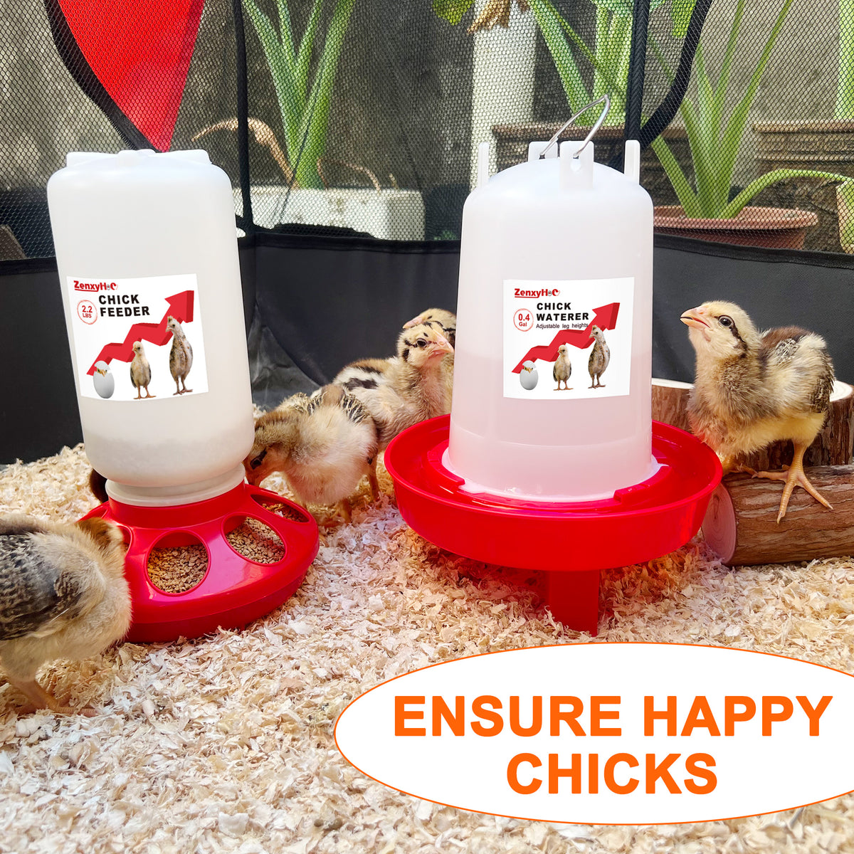 Chick Feeder and Waterer Kit, 2.2LBS Chick Feeder and 0.4Gal Chick Waterer with 3 Adjustable Heights Combo for Baby Chicken Duck Brooder