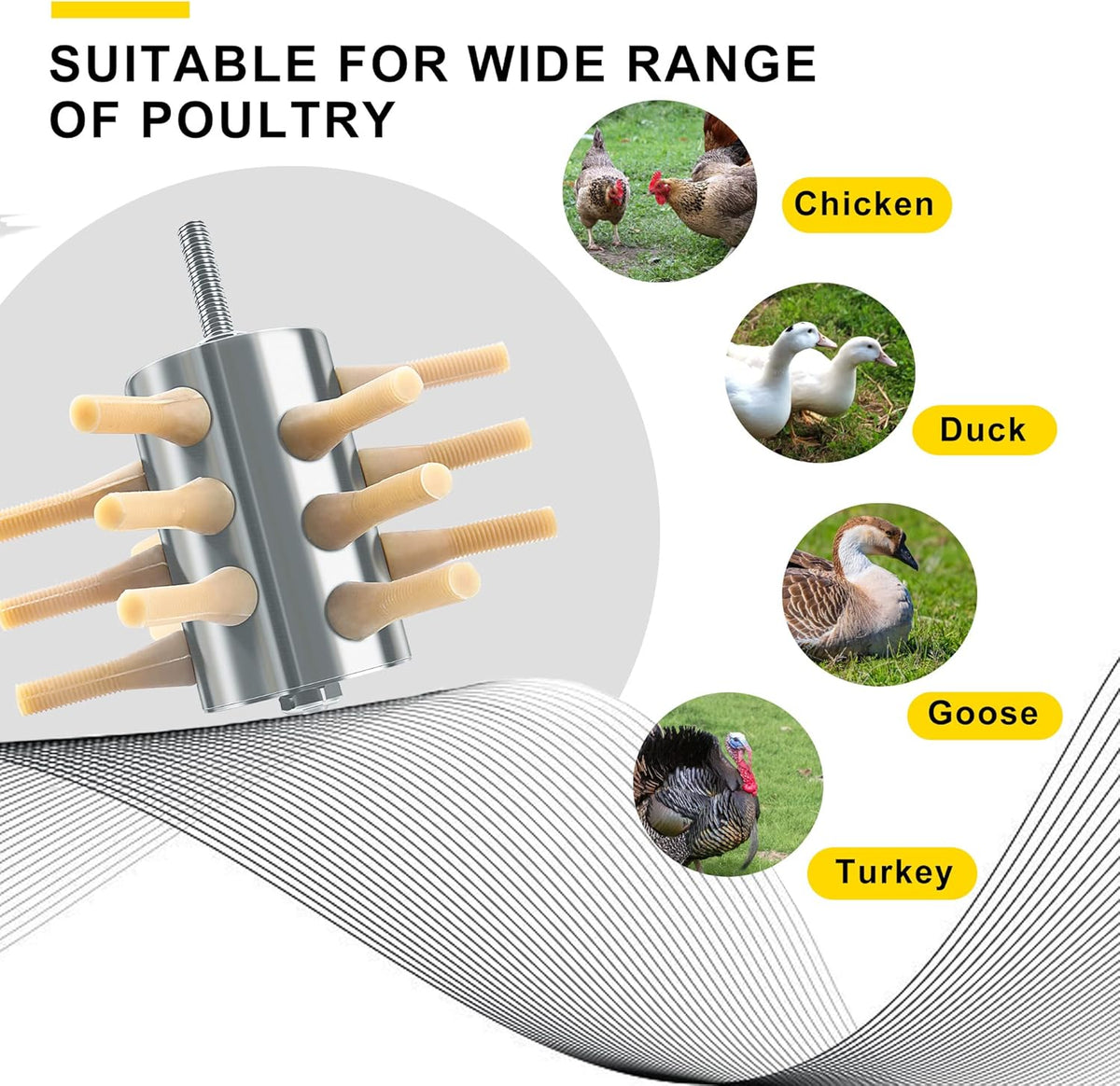 Chicken Plucker Drill Attachment, 3/8" MPT Shank Stainless Steel Chicken Plucker Machine, 18 Soft Fingers Poultry Defeathering Machine for Chicken Turkey Pheasant