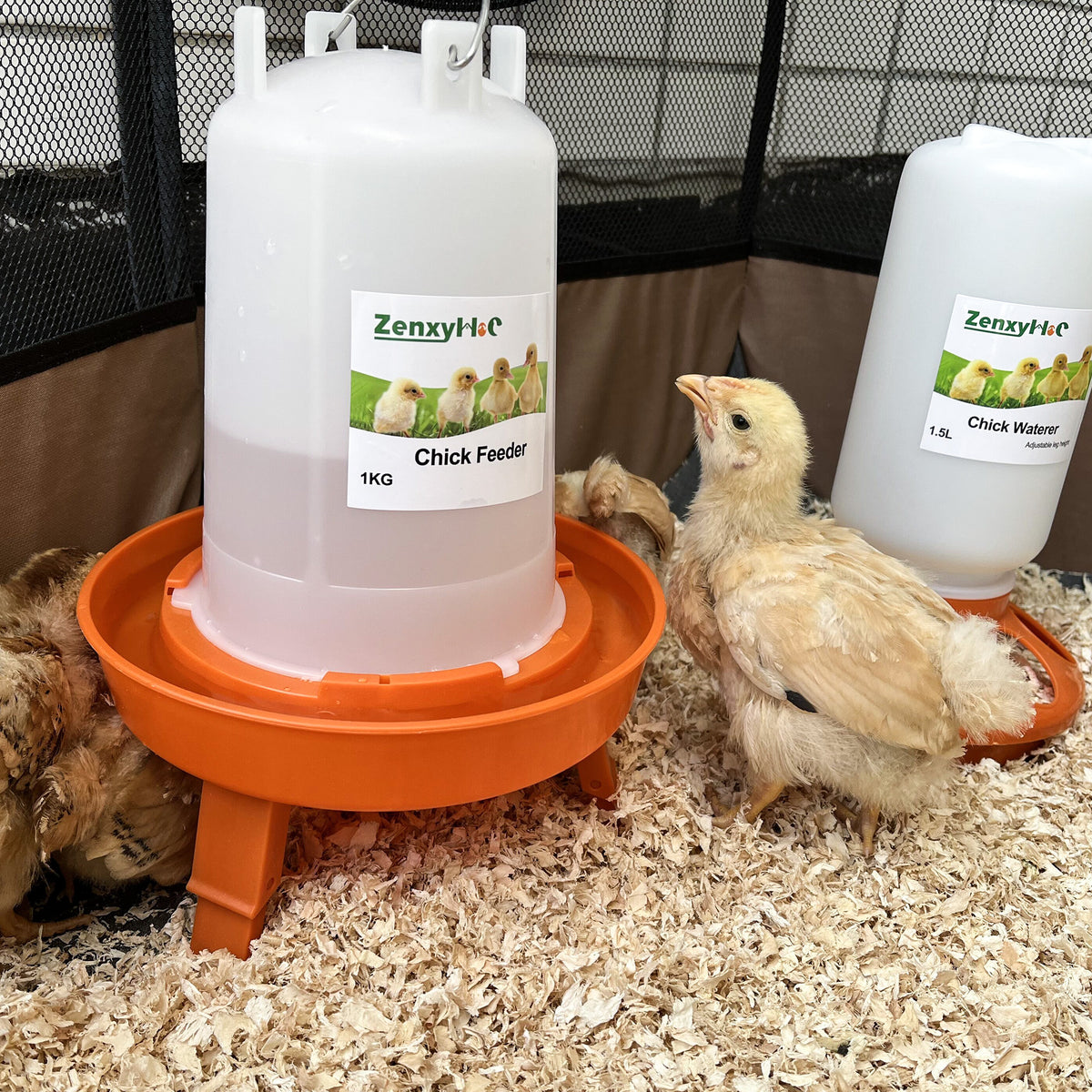 Chick Feeder and Waterer Kit, 2.2LBS Chick Feeder and 0.4Gal Chick Waterer with 3 Adjustable Heights Combo for Baby Chicken Duck Brooder