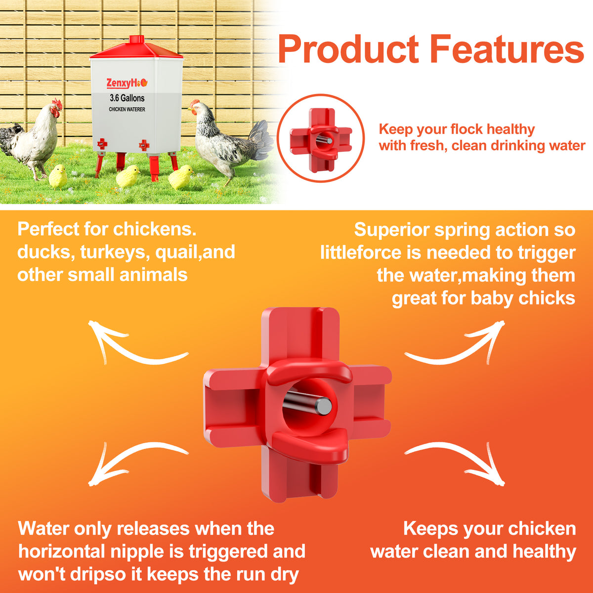 3.6 Gallons Chicken Feeder Waterer Red