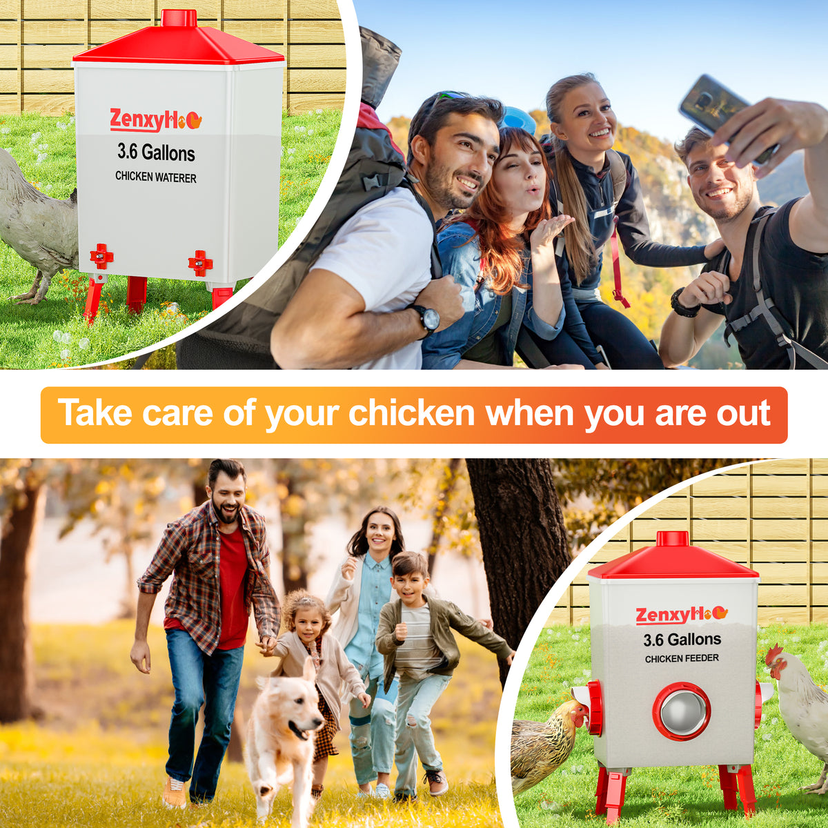 3.6 Gallons Chicken Feeder Waterer Red