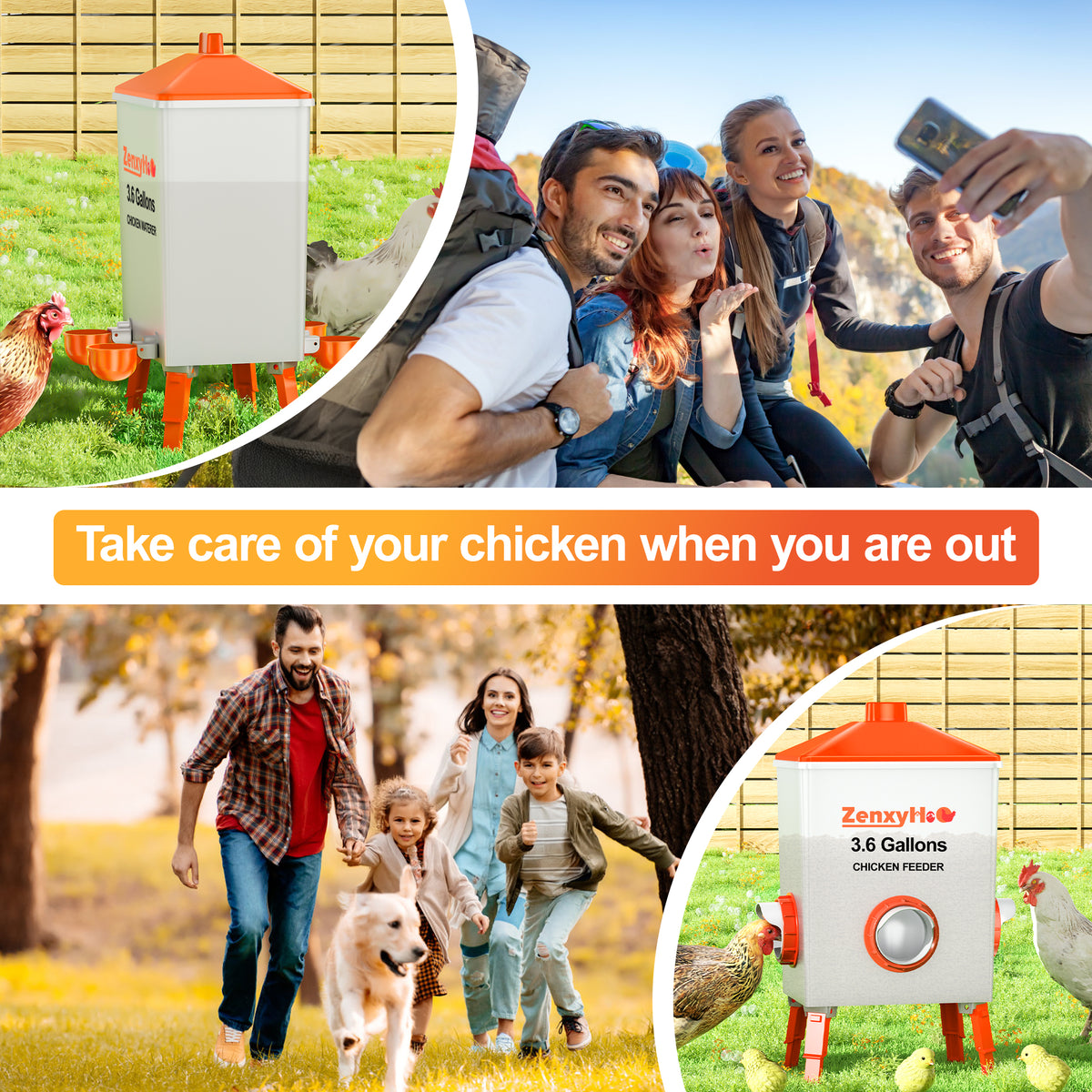 3.6 Gallons Chicken Feeder Waterer Orange