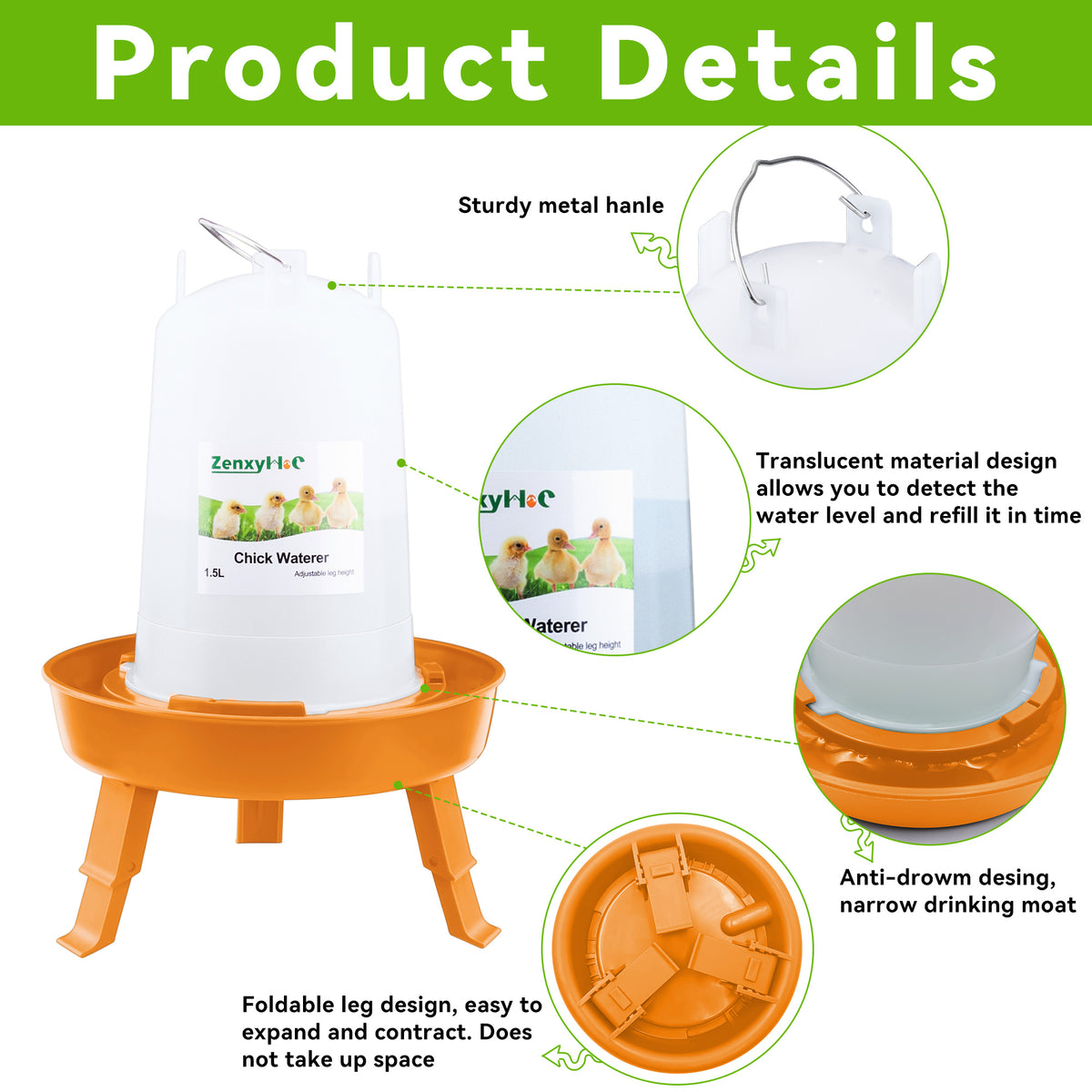 Chick Feeder and Waterer Kit, 2.2LBS Chick Feeder and 0.4Gal Chick Waterer with 3 Adjustable Heights Combo for Baby Chicken Duck Brooder
