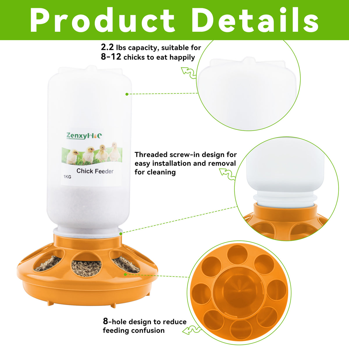 Chick Feeder and Waterer Kit, 2.2LBS Chick Feeder and 0.4Gal Chick Waterer with 3 Adjustable Heights Combo for Baby Chicken Duck Brooder