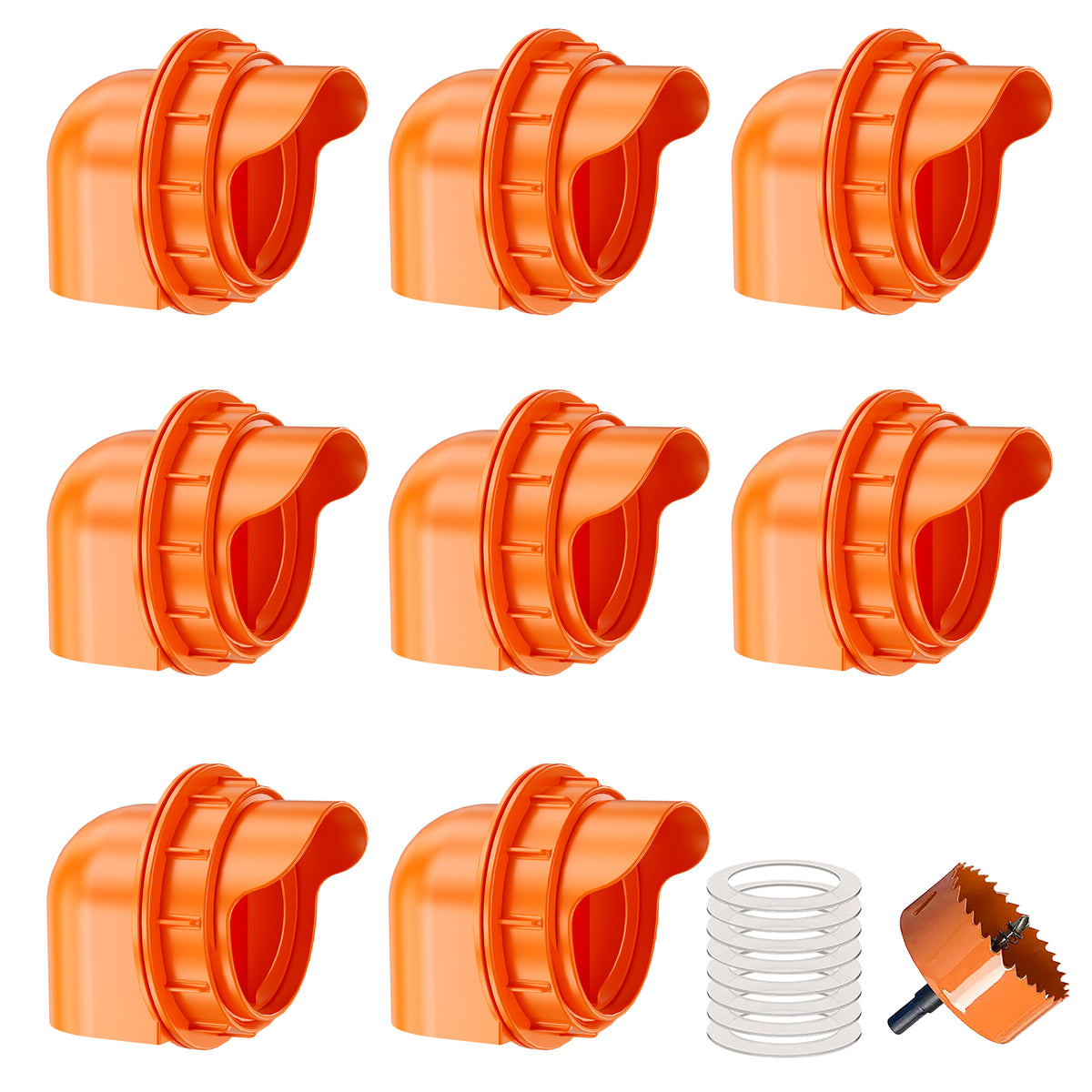 Chicken Feeders No Waste, DIY Automatic Poultry Feeder 4 Ports 1 Hole Saw with Covers Gravity Feed Kit for Buckets Barrels Bins Troughs Orange