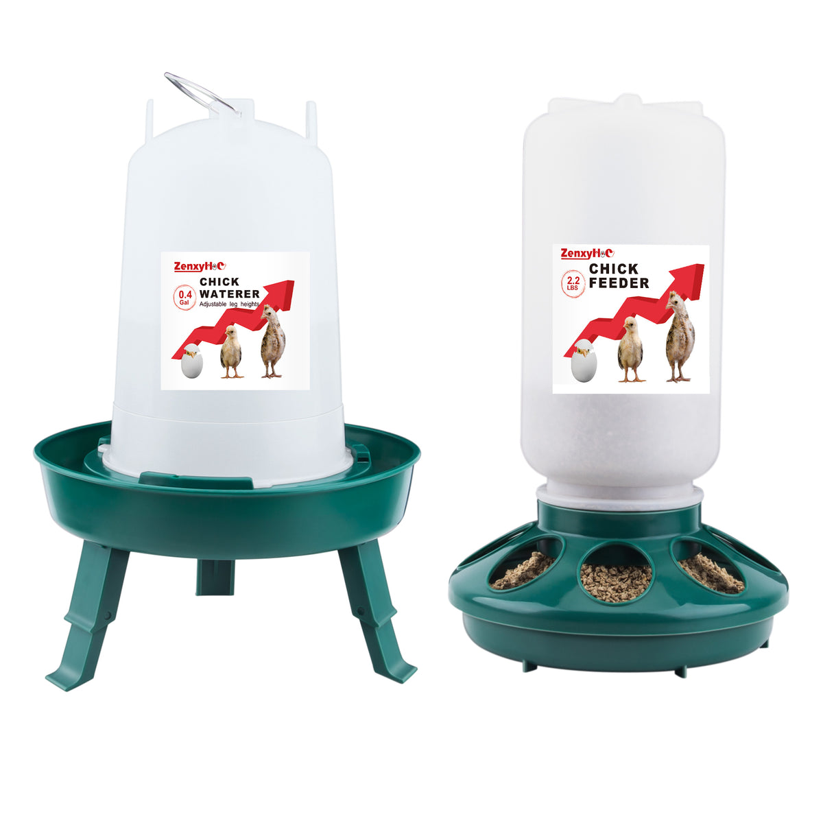 Chick Feeder and Waterer Kit, 2.2LBS Chick Feeder and 0.4Gal Chick Waterer with 3 Adjustable Heights Combo for Baby Chicken Duck Brooder
