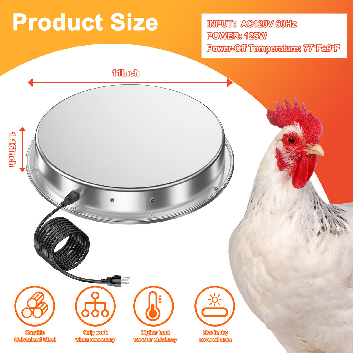Chicken Water Heater 11 in for Chicken Drinker, 110W Poultry Waterer Heated Base for Metal Drinking Fountains Chicken Coop