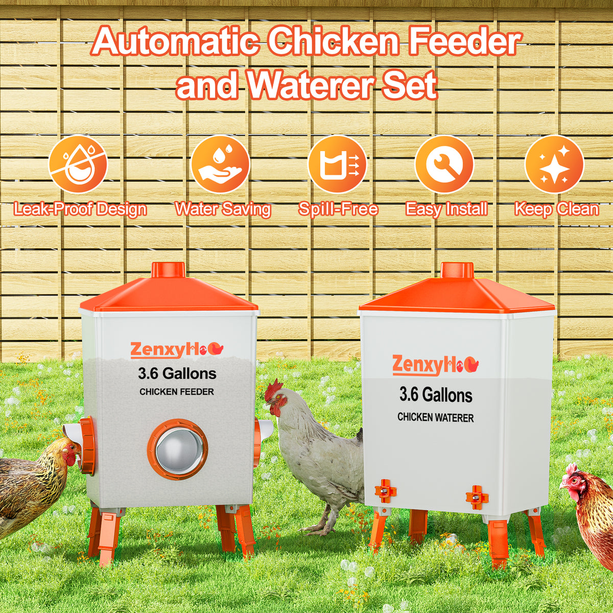 3.6 Gallons Chicken Feeder Waterer Orange