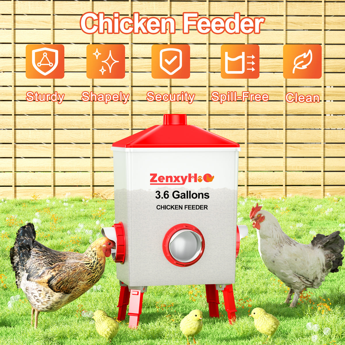 3.6 Gallons Chicken Feeder Waterer Red