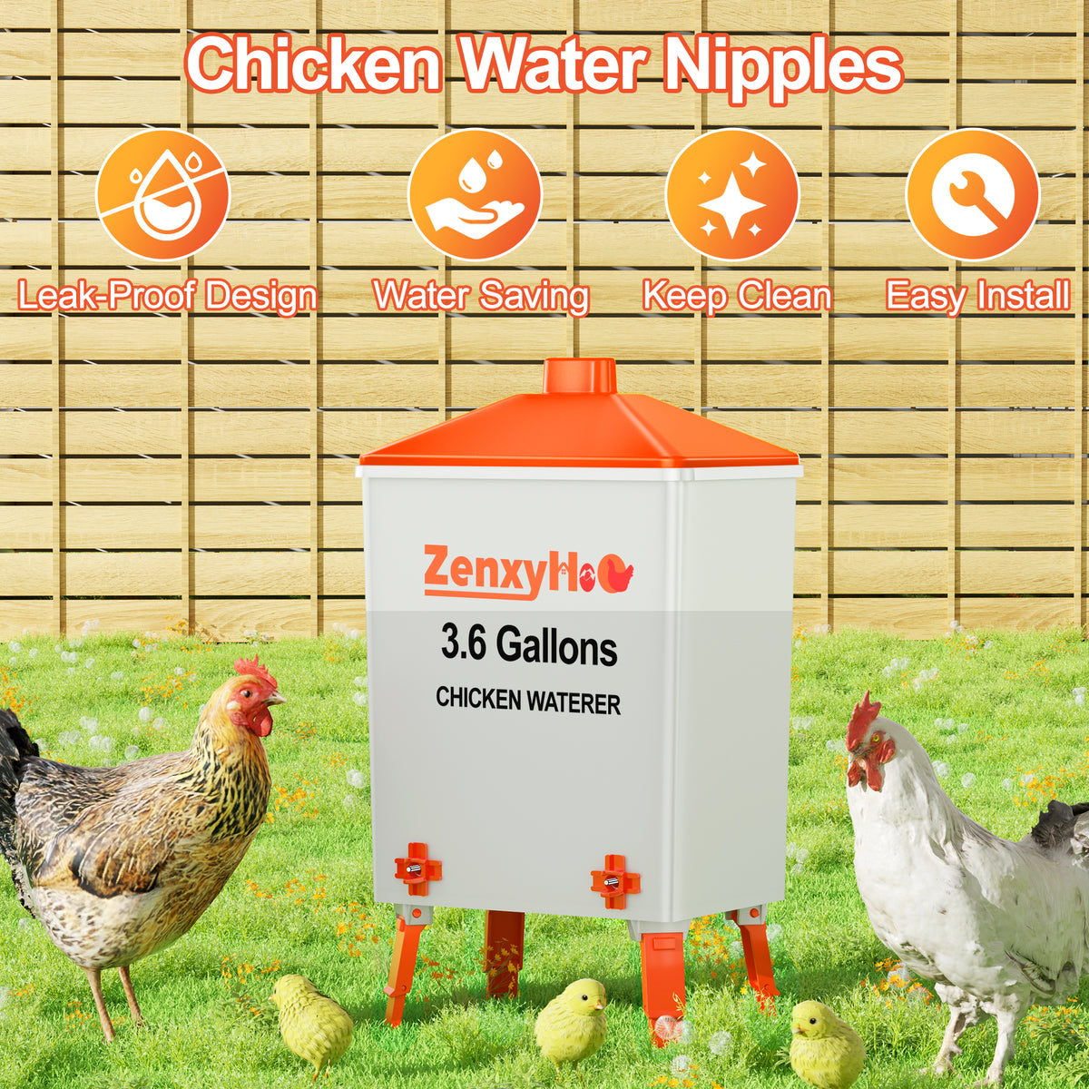 3.6 Gallons Chicken Feeder Waterer Orange