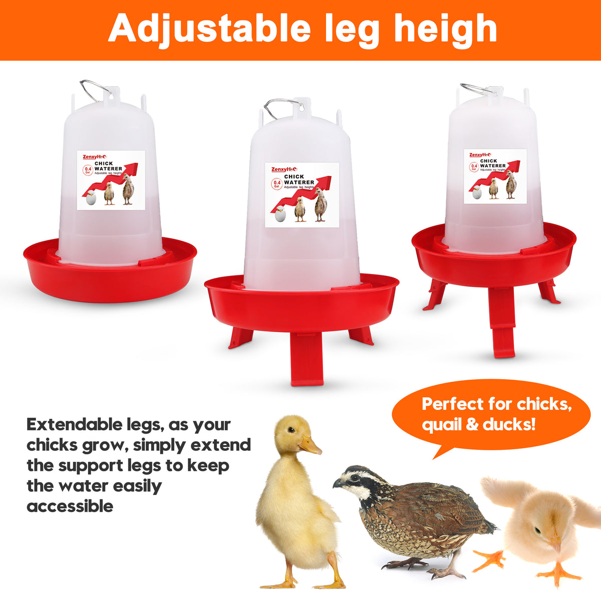 Chick Feeder and Waterer Kit, 2.2LBS Chick Feeder and 0.4Gal Chick Waterer with 3 Adjustable Heights Combo for Baby Chicken Duck Brooder