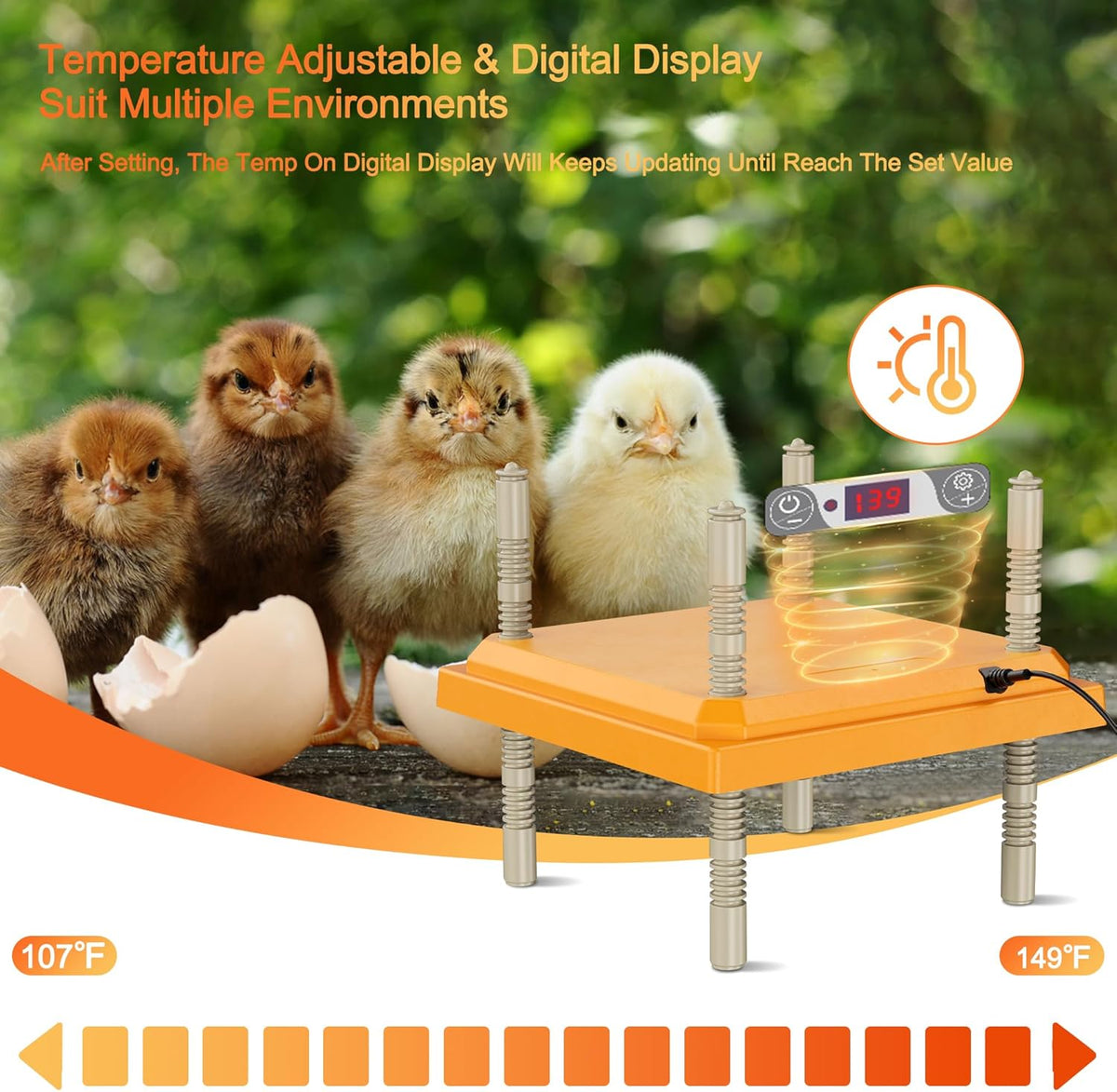 Brooder Plate for Chicks with Temperature Adjustable and Display, 10" x 10" Chick Heater Plate Heating With Screen