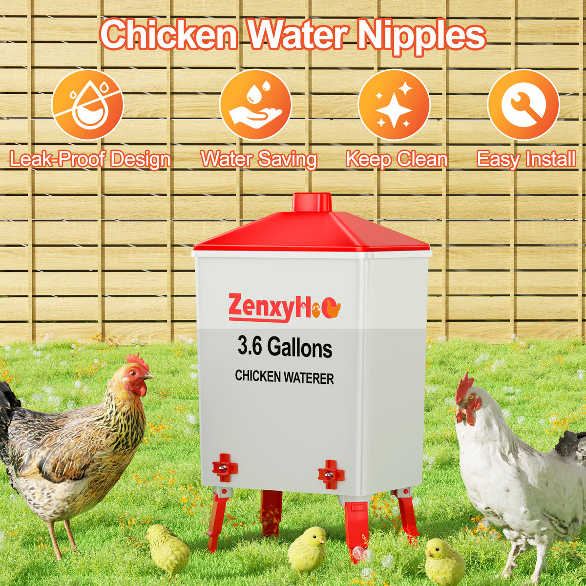 3.6 Gallons Chicken Feeder Waterer Red